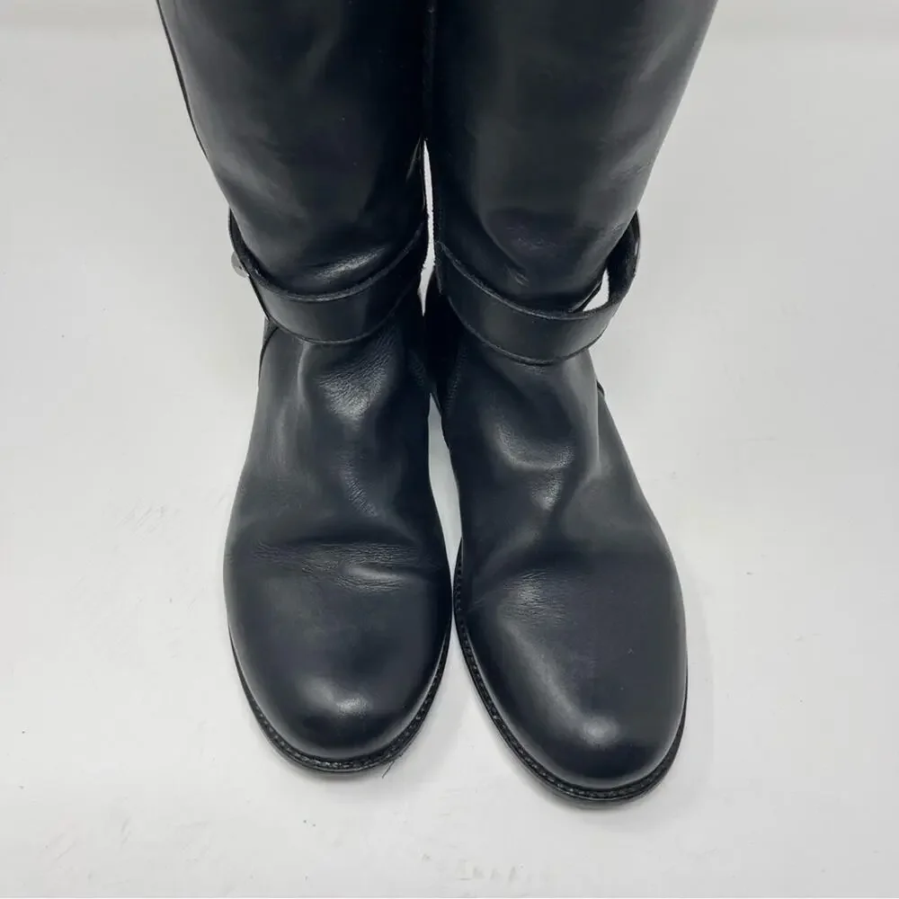 Missouri girl Italian fur lined black crock leather embossed tall riding boots